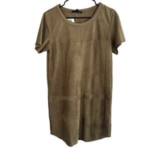 Olivaceous Light Brown Faux Suede Short Sleeve Shirt Dress Women Sz M
